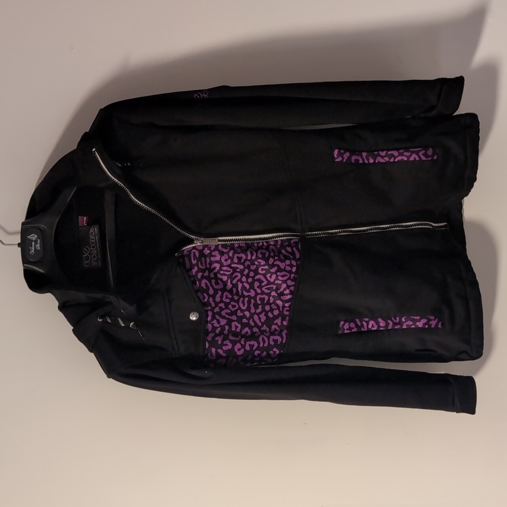Ride Snowboards purple leopard print fleece lined hooded jacket medium